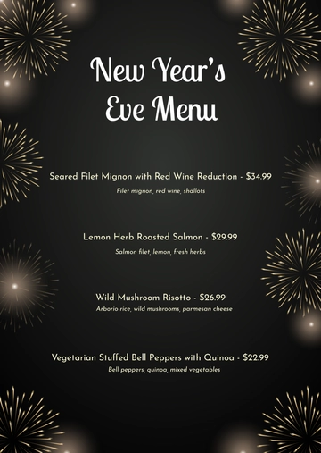 Free New Year's Eve Menu Template to Edit Online