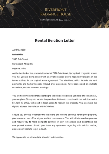 Free Rental Eviction Letter Template to Edit Online