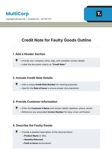 Free Credit Note for Faulty Goods Outline Template to Edit Online