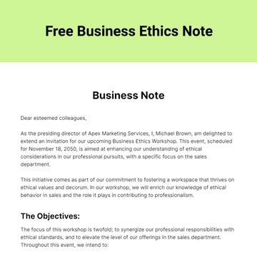 Free Business Ethics Note Template to Edit Online