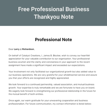 Free Professional Business Thankyou Note Template to Edit Online