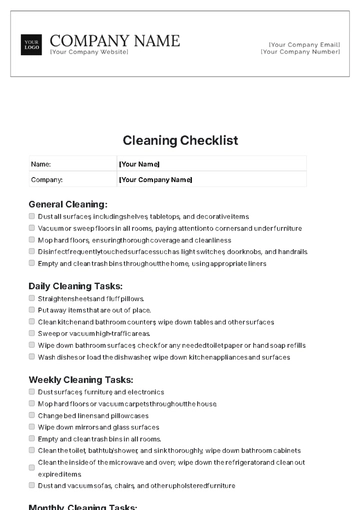 Free Simple Cleaning Checklist Template to Edit Online