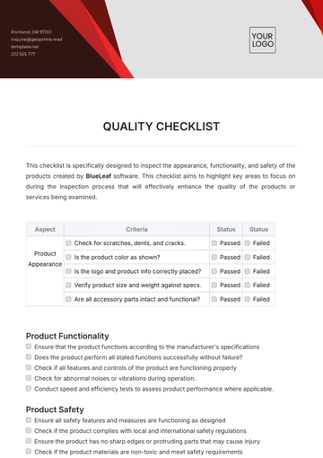 Free Quality Checklist Template to Edit Online