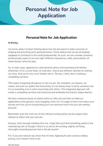 Free Personal Note for Job Application Template to Edit Online