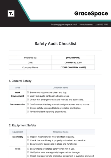 Free Safety Audit Checklist Template to Edit Online