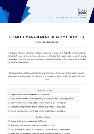 Free Project Management Quality Checklist Template to Edit Online