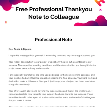Free Professional Thankyou Note to Colleague Template to Edit Online