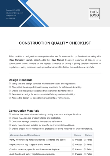 Free Construction Quality Checklist Template to Edit Online
