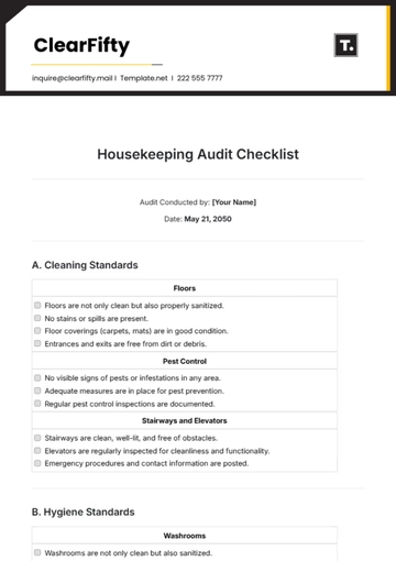 Free Housekeeping Audit Checklist Template to Edit Online