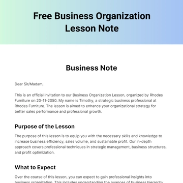 Free Business Organization Lesson Note Template to Edit Online