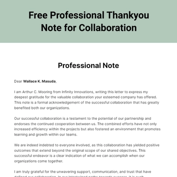 Free Professional Thankyou Note for Collaboration Template to Edit Online