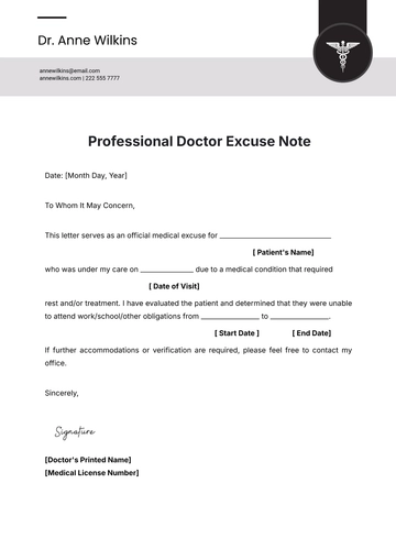 Professional Doctor Excuse Note Template - Edit Online & Download