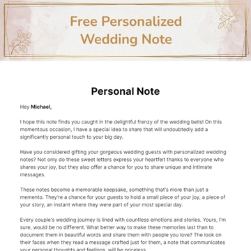 Free Personalized Wedding Note Template to Edit Online