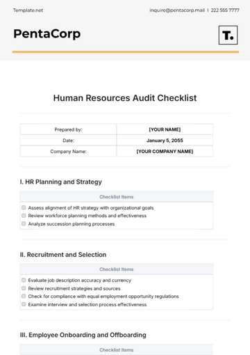 Free Human Resources Audit Checklist Template to Edit Online