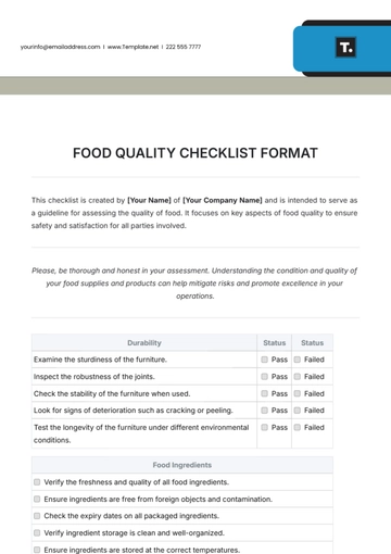 Free Food Quality Checklist Format Template to Edit Online