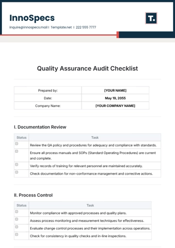 Free Quality Assurance Audit Checklist Template to Edit Online