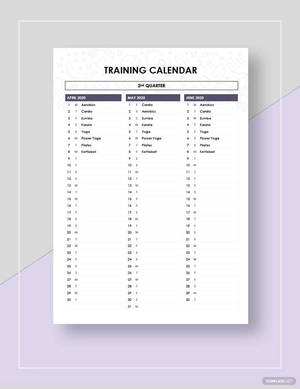 Sample Training Calendar Template