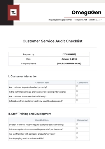 Free Customer Service Audit Checklist Template to Edit Online