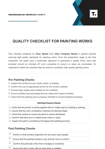 Free Quality Checklist for Painting Works Template to Edit Online