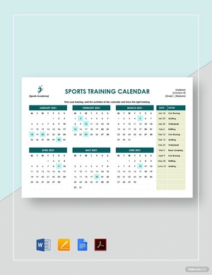 Sports Training Calendar Template