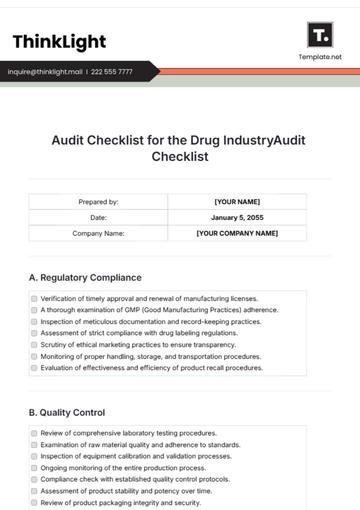Free Audit Checklist for Drug Industry Template to Edit Online