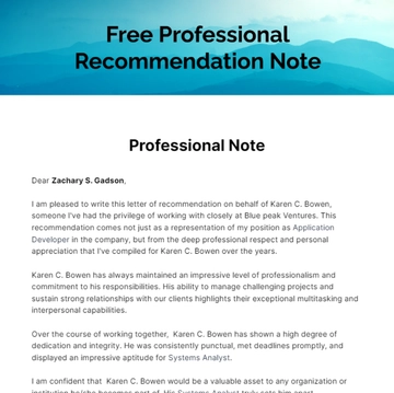 Free Professional Recommendation Note Template to Edit Online