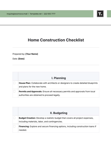 Free New Home Construction Checklist Template to Edit Online