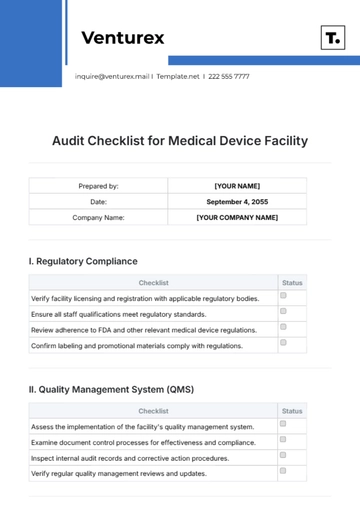 Free Audit Checklist for Medical Device Facility Template to Edit Online