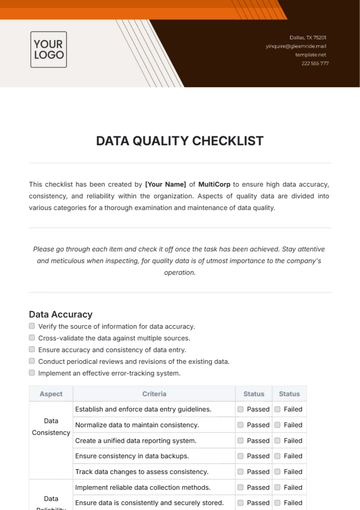 Free Data Quality Checklist Template to Edit Online