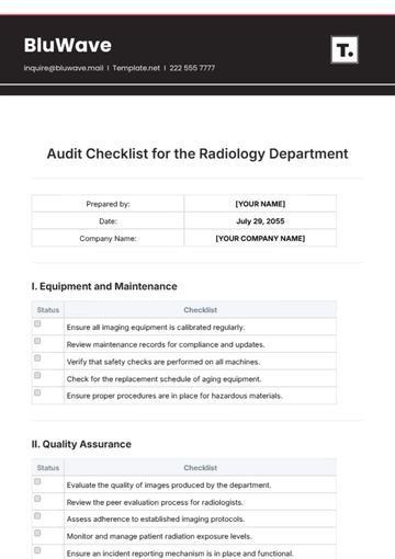 Free Audit Checklist for Radiology Department Template to Edit Online