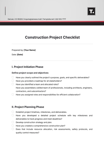 Free Construction Project Checklist Template to Edit Online