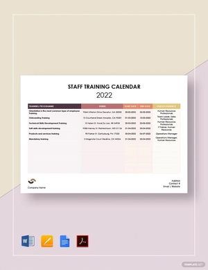 Staff Training Calendar Template