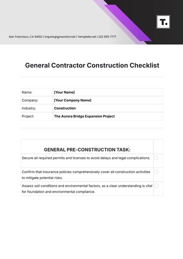 Free General Contractor Construction Checklist Template to Edit Online