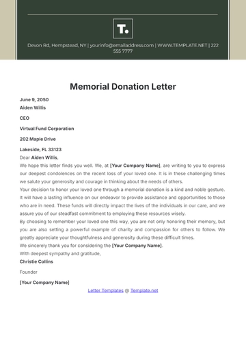 Free Memorial Donation Letter Template to Edit Online