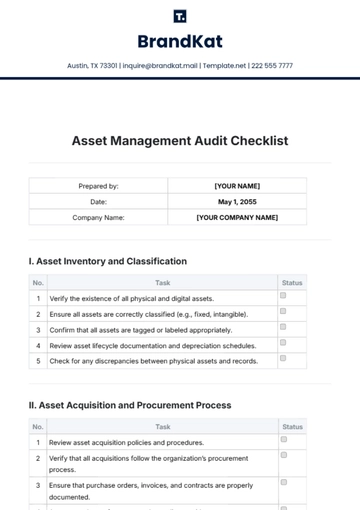 Free Asset Management Audit Checklist Template to Edit Online