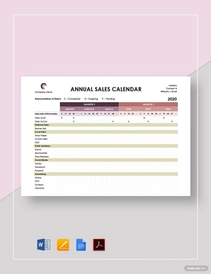 Annual Sales Calendar Template