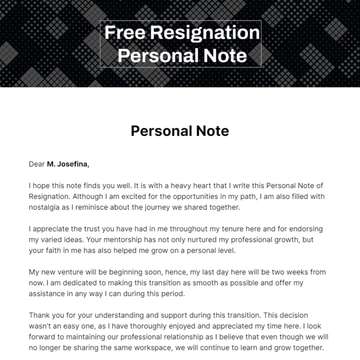 Free Resignation Personal Note Template to Edit Online