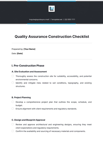 Free Quality Assurance Construction Checklist Template to Edit Online
