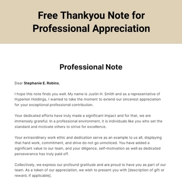 Free Thankyou Note for Professional Appreciation Template to Edit Online