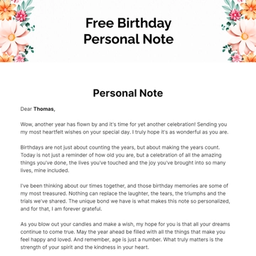 Free Birthday Personal Note Template to Edit Online
