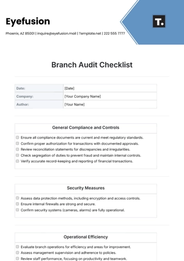 Free Branch Audit Checklist Template to Edit Online