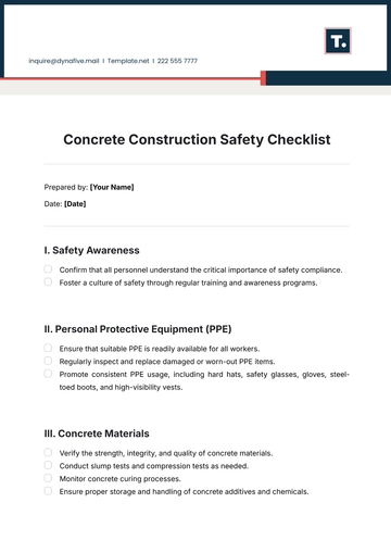 Free Concrete Construction Safety Checklist Template to Edit Online