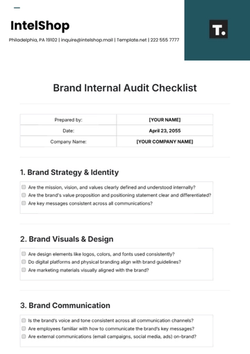 Free Brand Internal Audit Checklist Template to Edit Online
