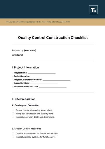 Free Quality Control Construction Checklist Template to Edit Online