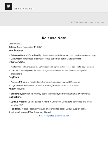 Free Release Note Template to Edit Online