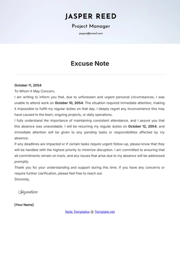 Free Excuse Note Template to Edit Online