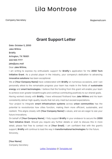 Free Grant Support Letter Template to Edit Online