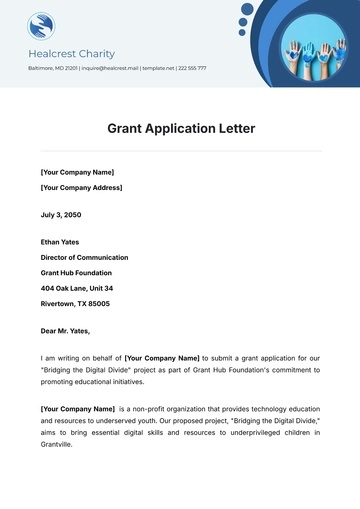 Free Grant Application Letter Template to Edit Online