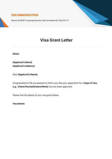 Free Visa Grant Letter Template to Edit Online