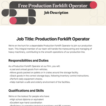 Free Production Forklift Operator Job Description Template to Edit Online